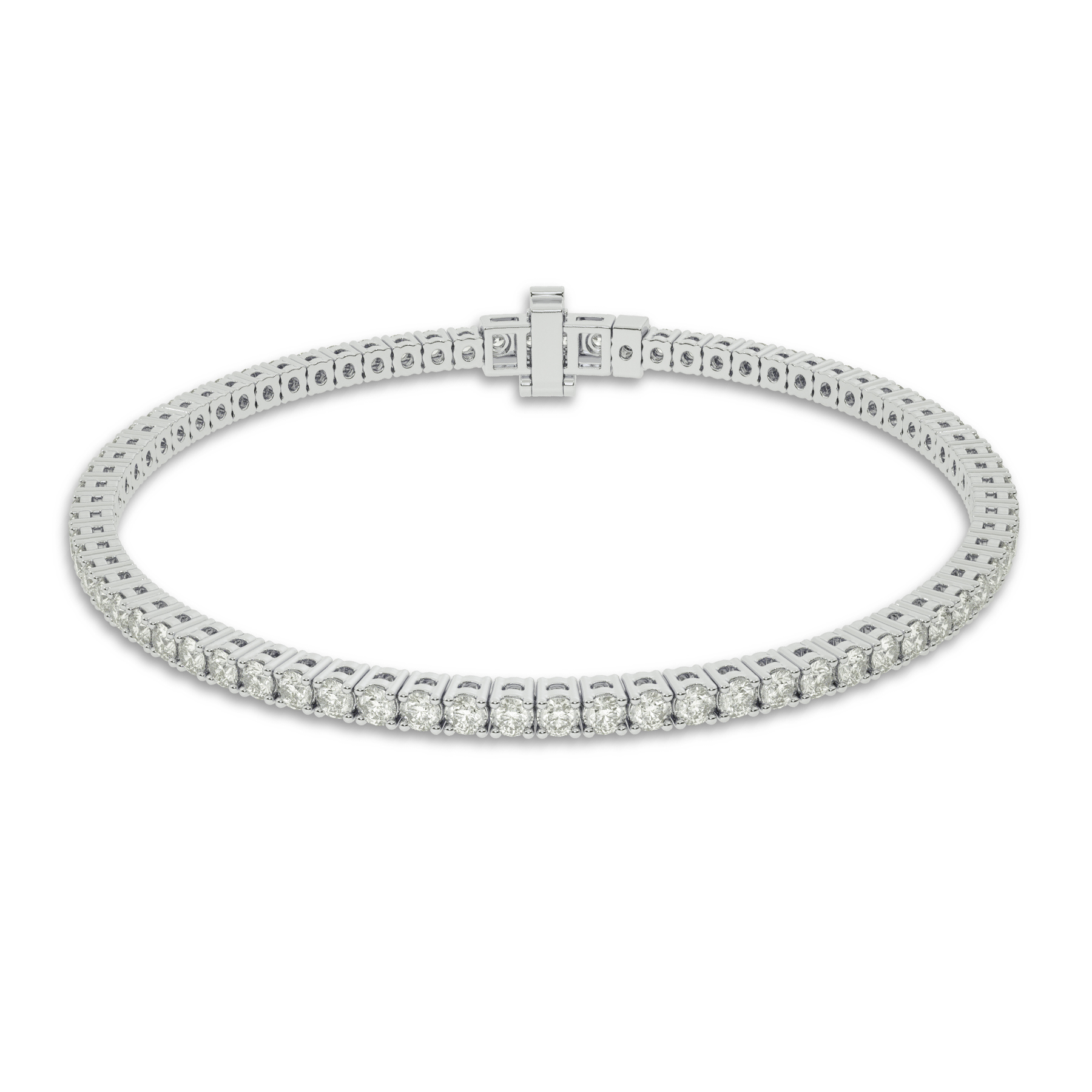 How are diamonds secured in the Essential Four Prong Tennis Bracelet?